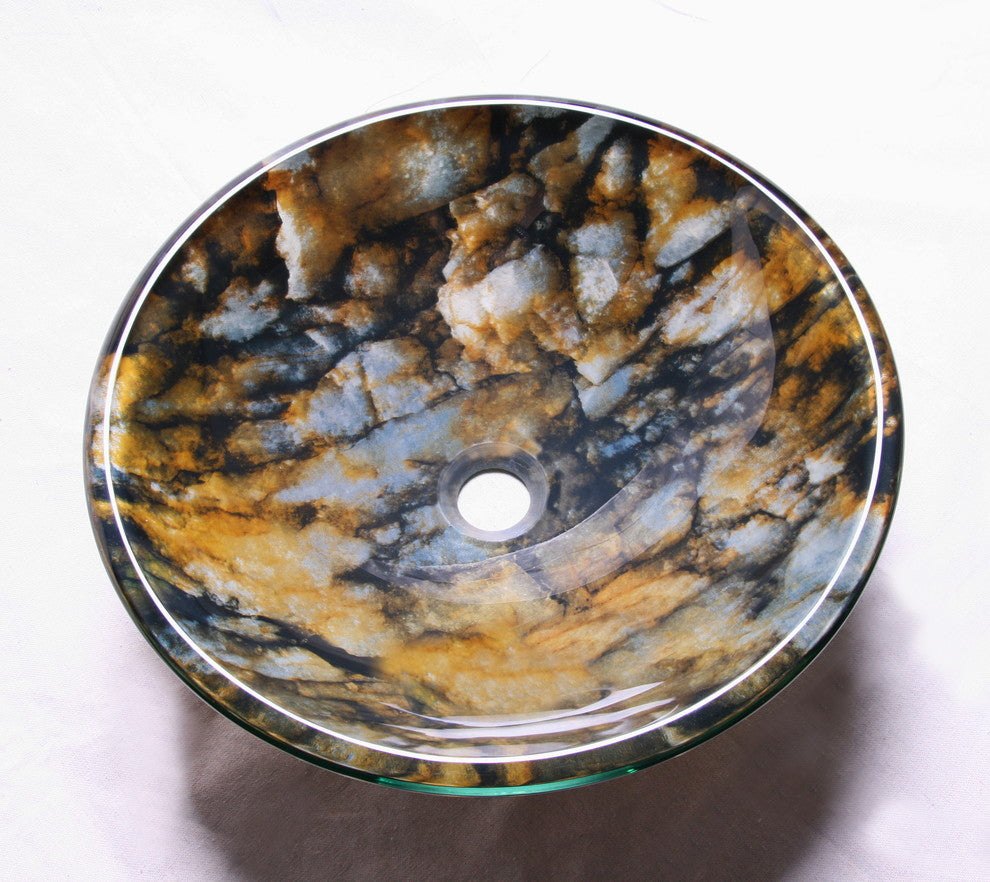 Tempered Glass 1/2" Thick, 16.5" Diameter, 5.5" With Chrome Pop-Up Drain