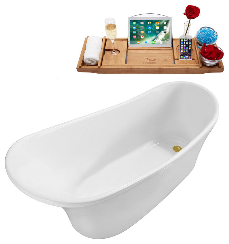 63" Streamline N460-IN-BGL Soaking Freestanding Tub and Tray With Internal Drain