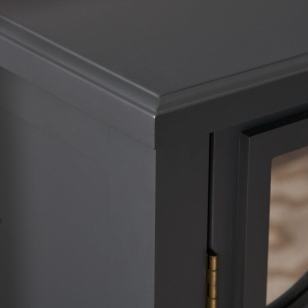 GDF Studio Melee Fir Wood Double Door Cabinet With Mirrored Accents, Charcoal Gray