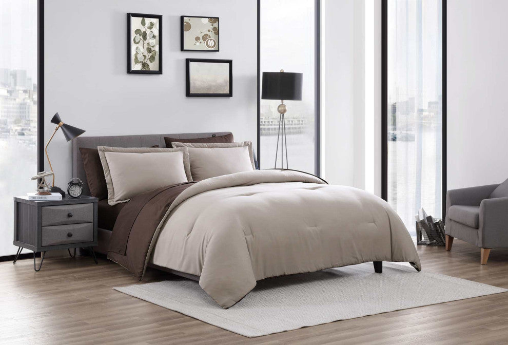 The Nesting Company Chestnut Reversible 7-Pc BIB Comforter Set-King-Khaki/Brown