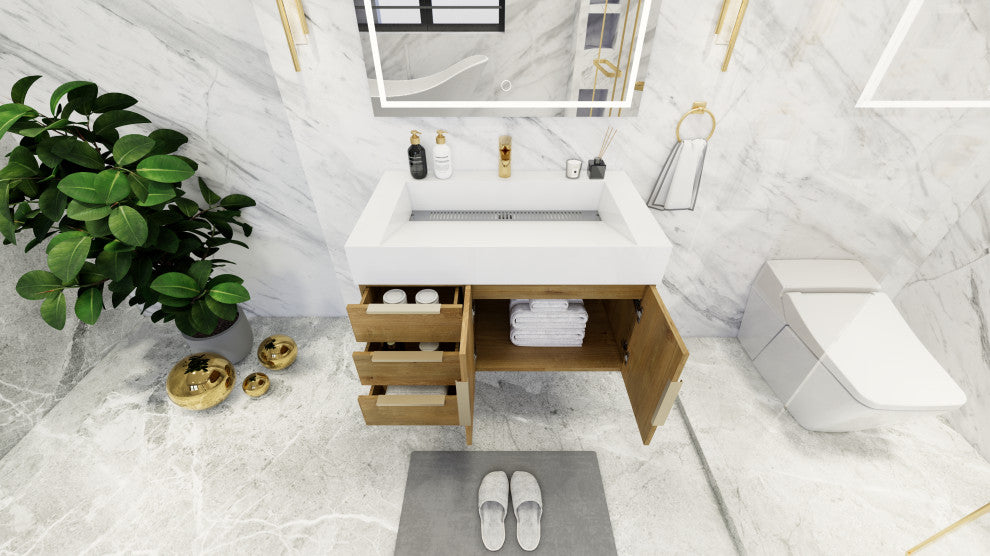 Madison 36" Wall Mounted Vanity With Reinforced Acrylic Sink, Oak