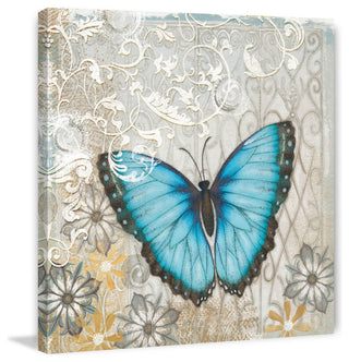 "Light Blue Butterfly" Painting Print on Wrapped Canvas