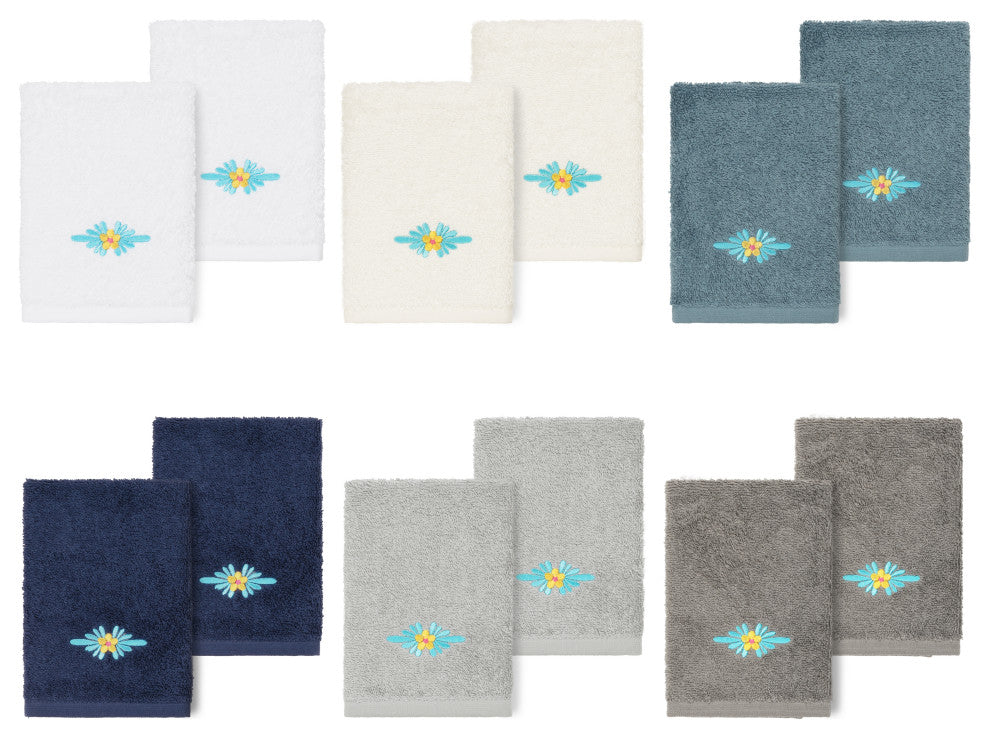 Linum Home Turkish Cotton Feliz 2-Piece Embellished Washcloth Set, Midnight Blue