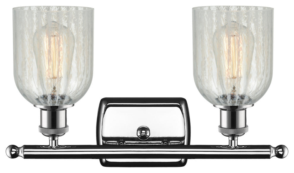2-Light Caledonia 16" Bath Fixture, Polished Chrome, Shade: Mouchette