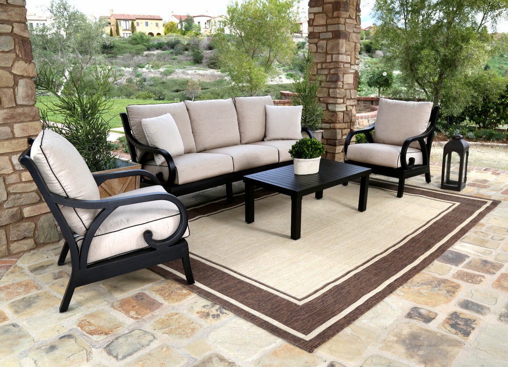 Monterey Sofa With Cushions, Frequency Sand With Canvas Walnut Welt