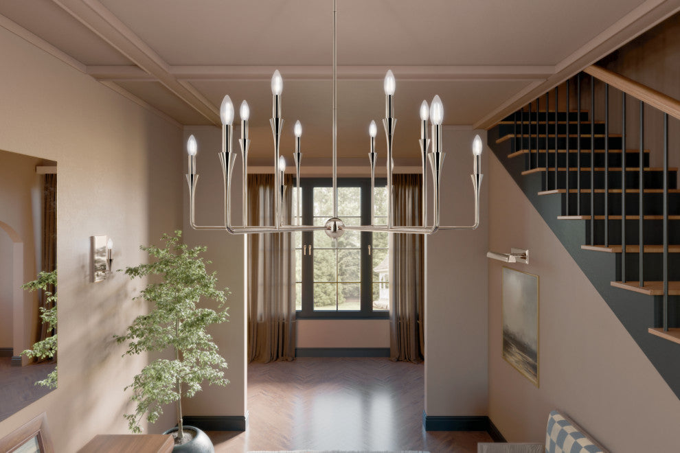 Alvaro Chandelier, Polished Nickel, 12 Light
