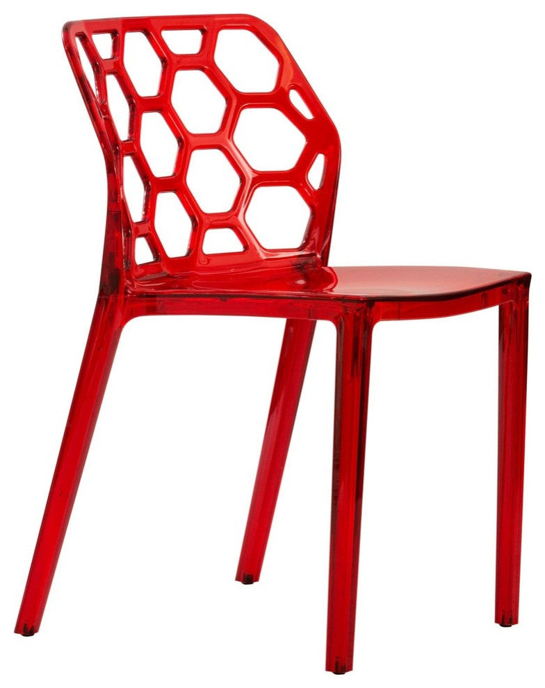 Leisuremod Dynamic HoneyComb Design Dining Chair, Transparent Red