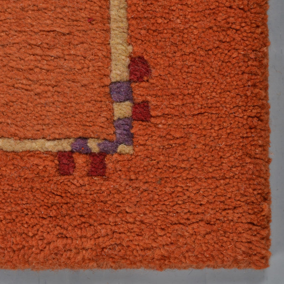 Hand Knotted Tibbati Wool Area Rug Contemporary Orange