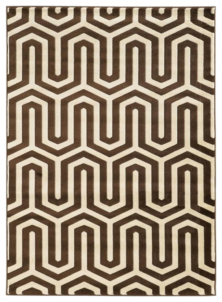 Linon Roma Zigzag Power Loomed Polypropylene 5'x7' Rug in Ivory