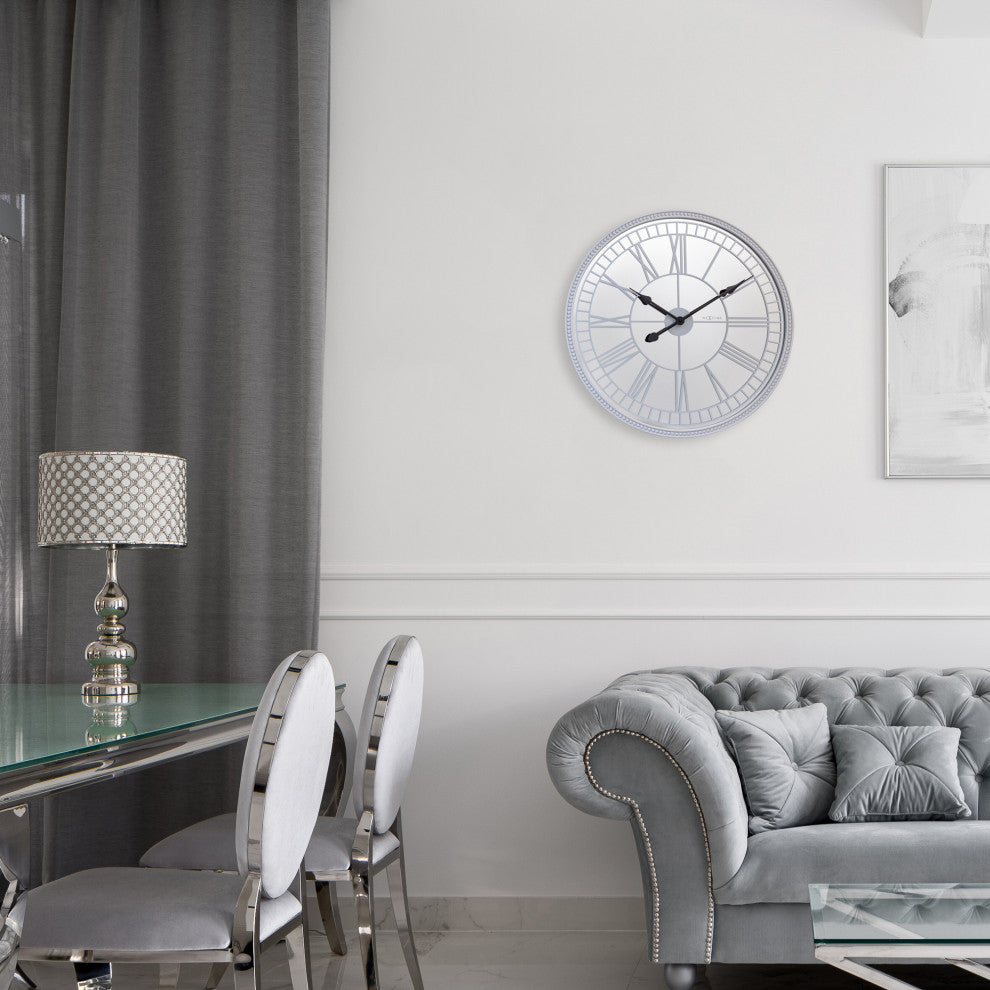 Cleopatra 22-Inch Round Mirror Wall Clock, White