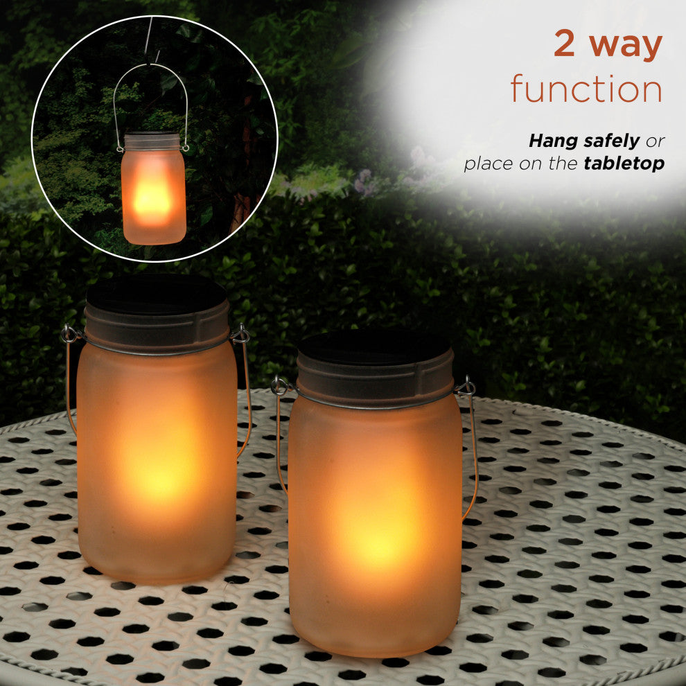 Outdoor Solar Powered Pathway Lantern Flickering LED Light Jars, Set of 2