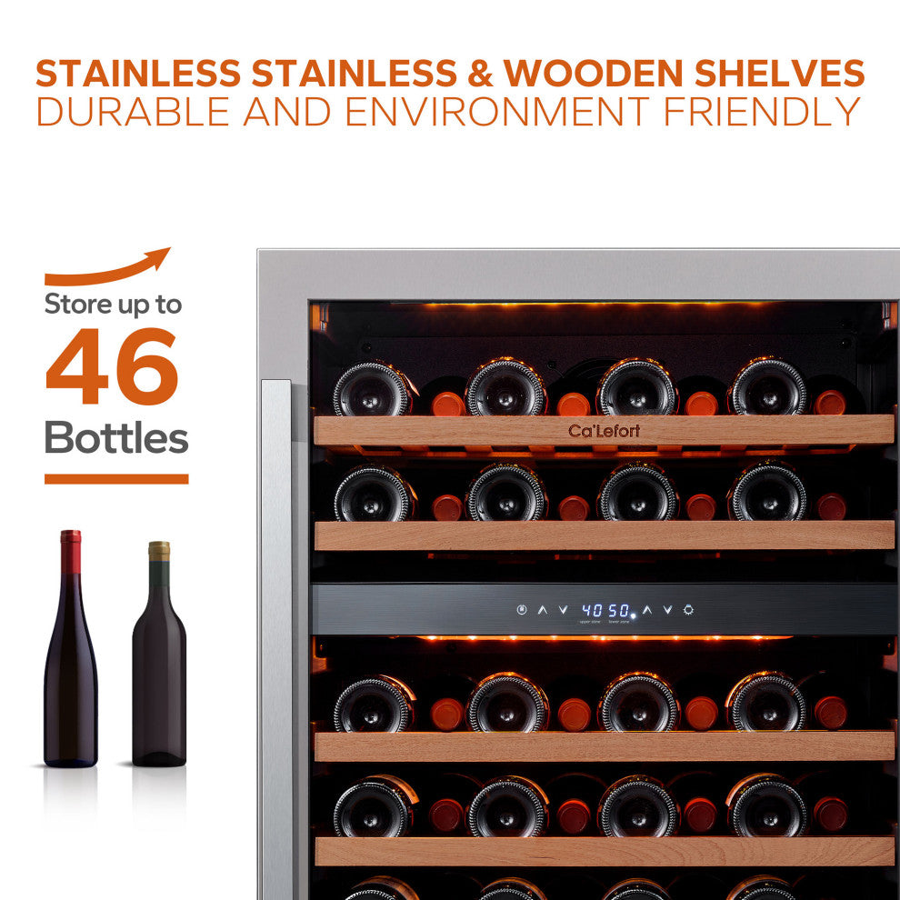 Ca"™Lefort 24" Wine Fridge: 46 Bottle Dual Zone Cooler, 40-65Â°F, Glass Door