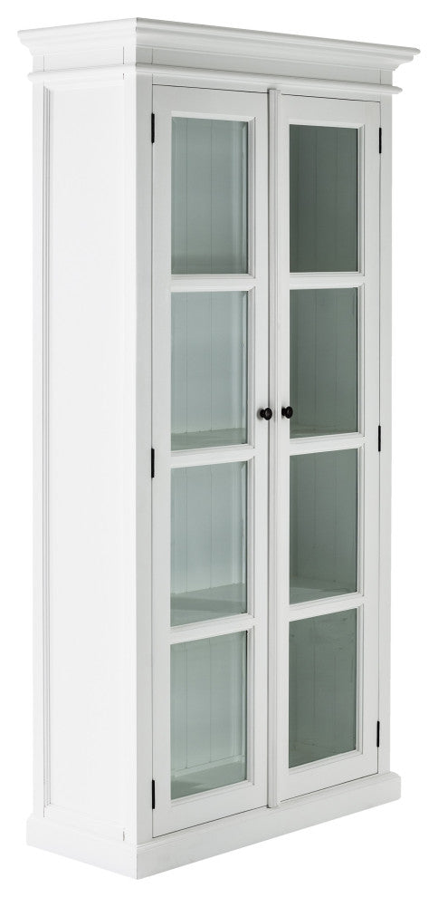 Classic White and Glass Double Door Storage Cabinet