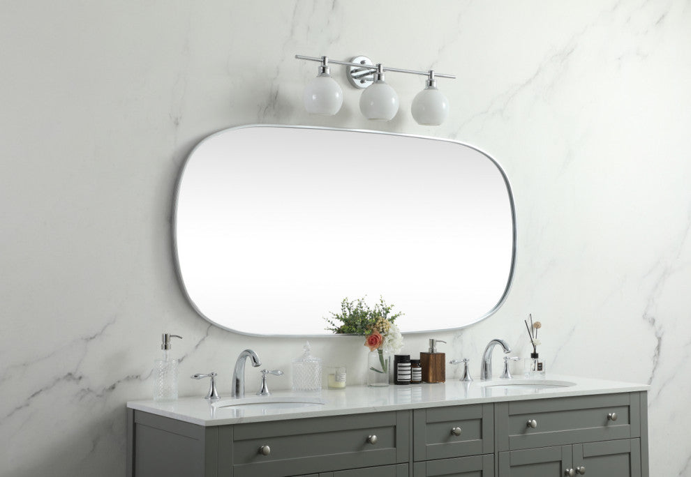 Home Living Metal Frame Oval Mirror 30x60 Inch, Silver
