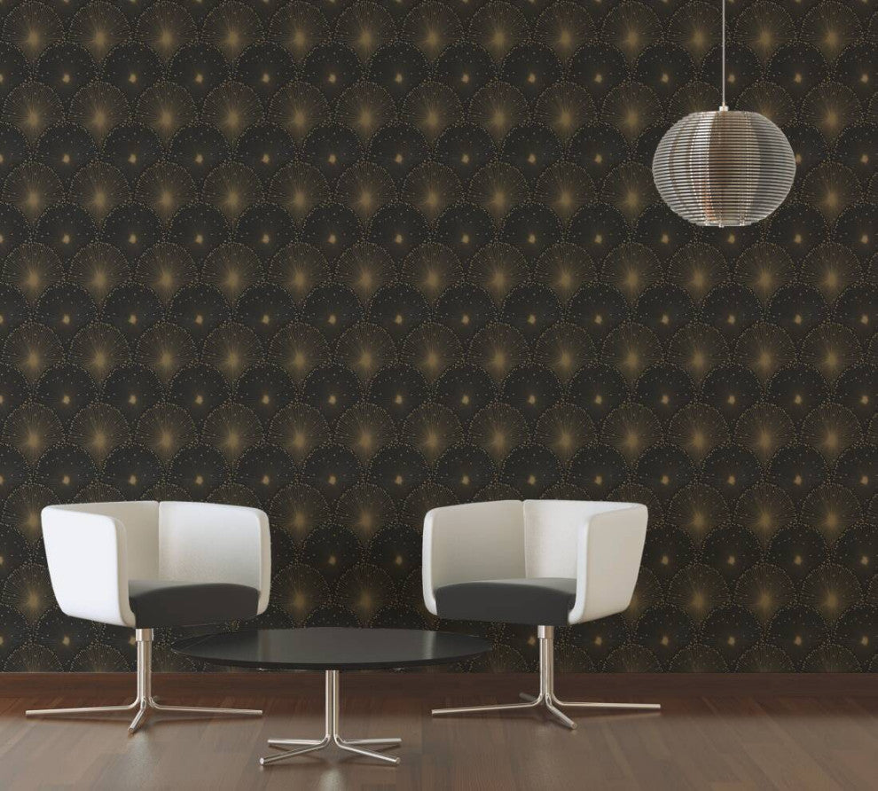 Modern Textured Wallpaper Art Deco Pattern, Gold Anthracite Black, Sample
