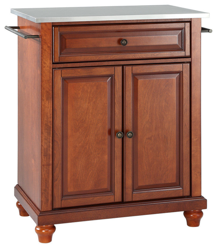 Cambridge Stainless Steel Top Portable Kitchen Island, Classic Cherry Finish