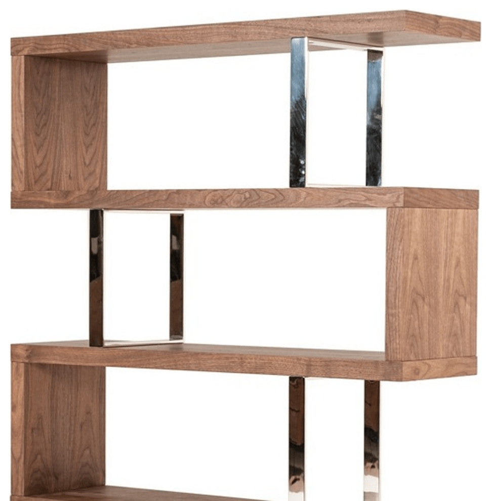 67" Walnut Manufactured Wood Four Tier Zig Zag Bookcase