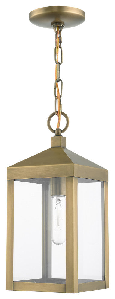 Livex Lighting Nyack 1 Light Antique Brass Small Outdoor Pendant Lantern