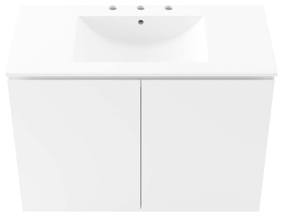 Bryn 36" Wall-Mount Bathroom Vanity, White White