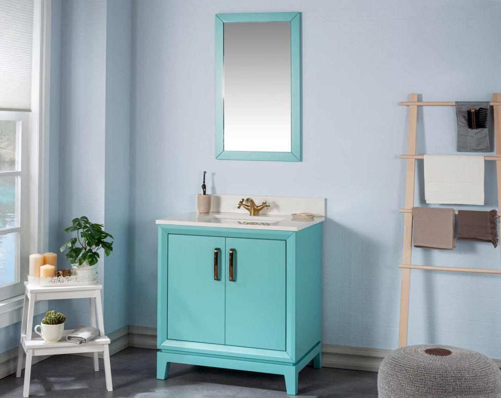 Fabia Collection 30" Bathroom Vanity With Sink, Mirror, Countertop, Turquoise