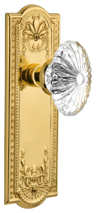 Meadows Plate Passage Oval Fluted Crystal Glass Knob, Polished Brass