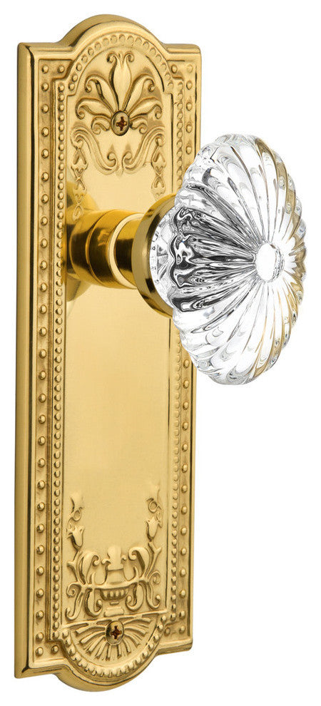 Meadows Plate Passage Oval Fluted Crystal Glass Knob, Polished Brass
