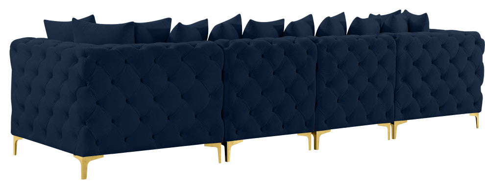 Tremblay Velvet Upholstered 4-Piece Modular Sofa, Navy