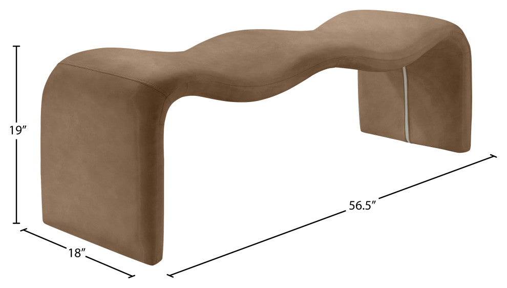 Willow Upholstered Bench, Brown, Vegan Leather