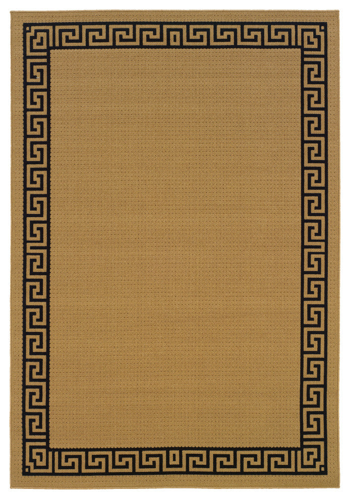 Oriental Weavers Lanai Beige/Black Greek Key Border Indoor/Outdoor Rug 3'7"X5'6"
