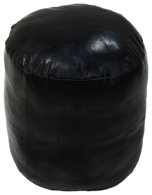 Pouf-Solid Handmade Leather Pouf (Recycled Foam with Fiber Fill), Chocolate Brown, (Round)16x16x16