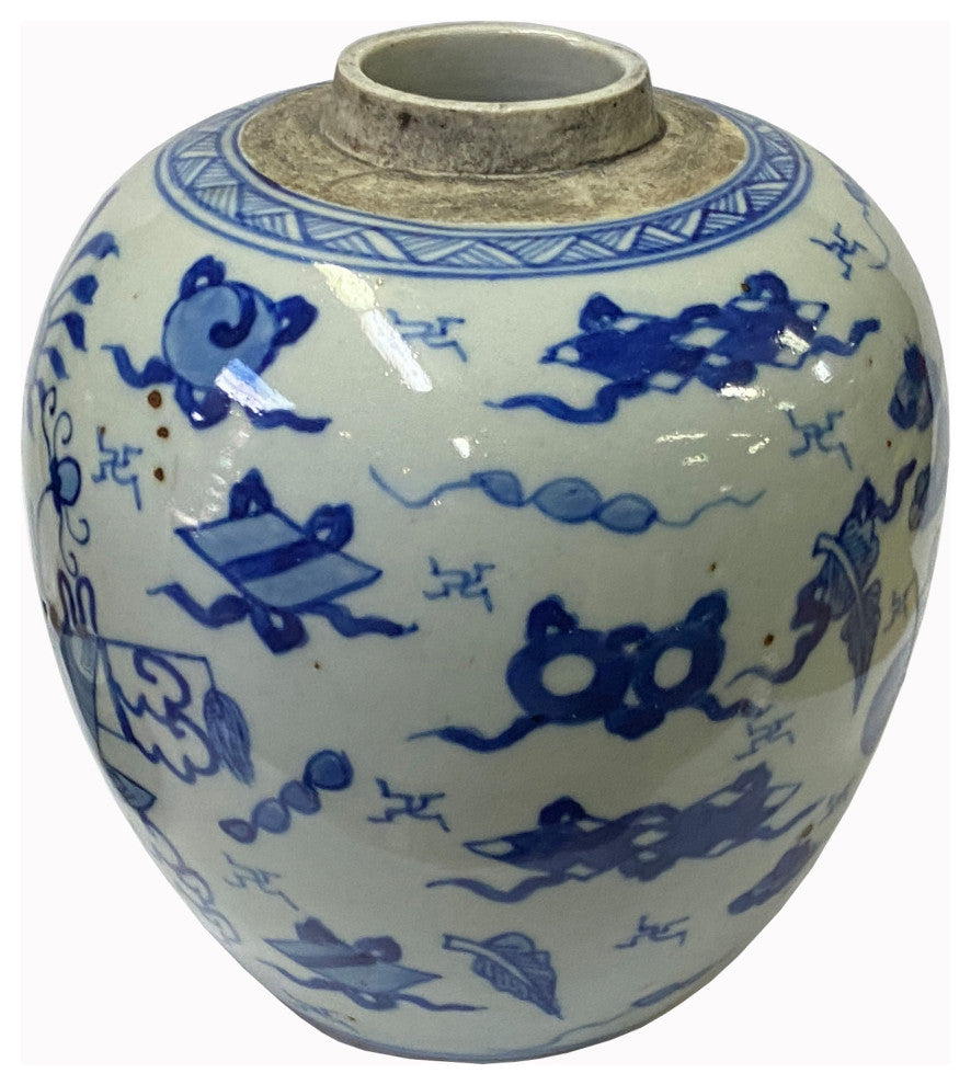 Oriental Handpainted Flower Vase Small Blue White Porcelain Ginger Jar hws2314