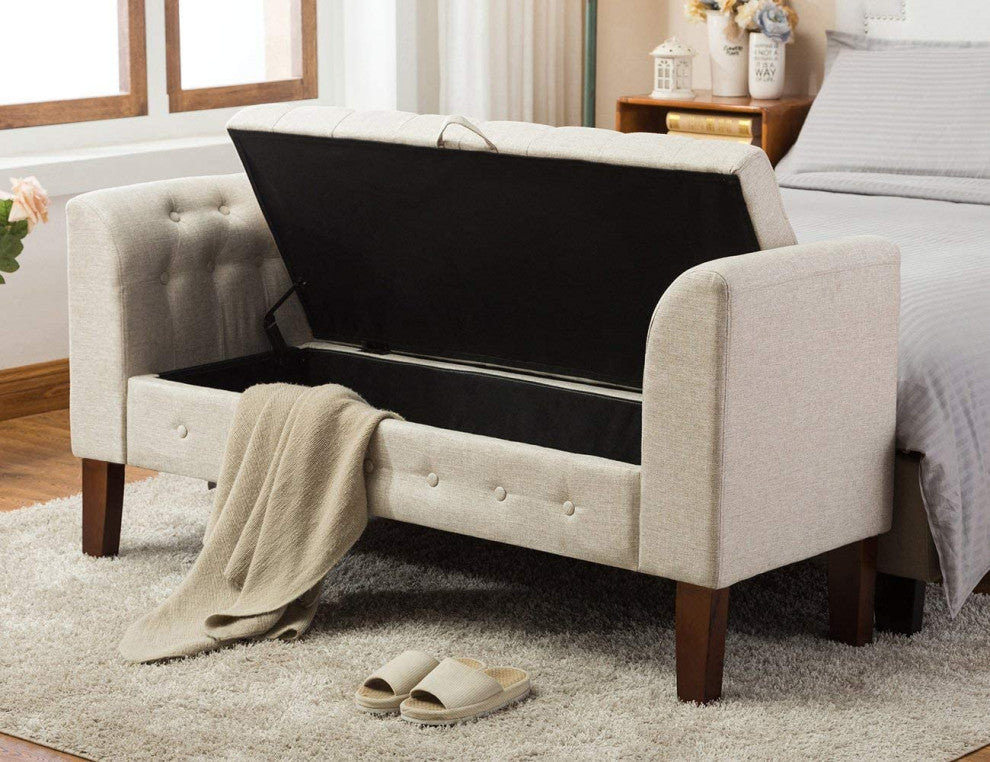 Upholstered Tufted Storage Ottoman Bench, Oatmeal