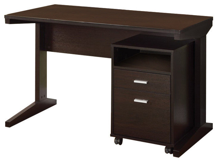 2-Piece Desk Set with Rolling File Cabinet, Brown