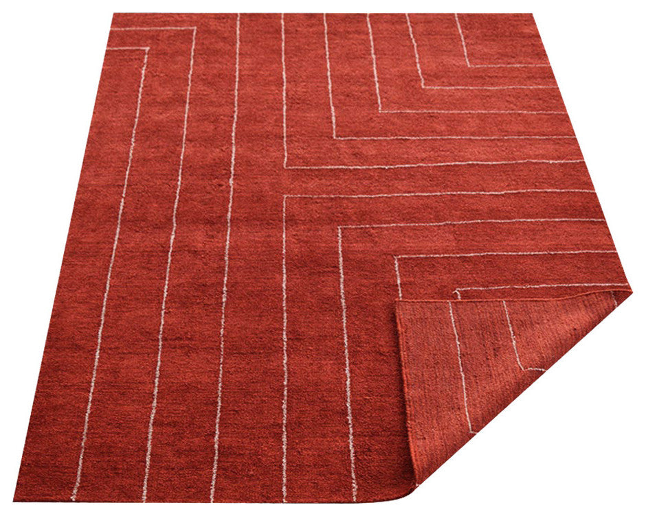 HAND KNOTTED LOOM SILK ECO-FRIENDLY RUG-6'x9',Rectangle,Red Beige,Geometric
