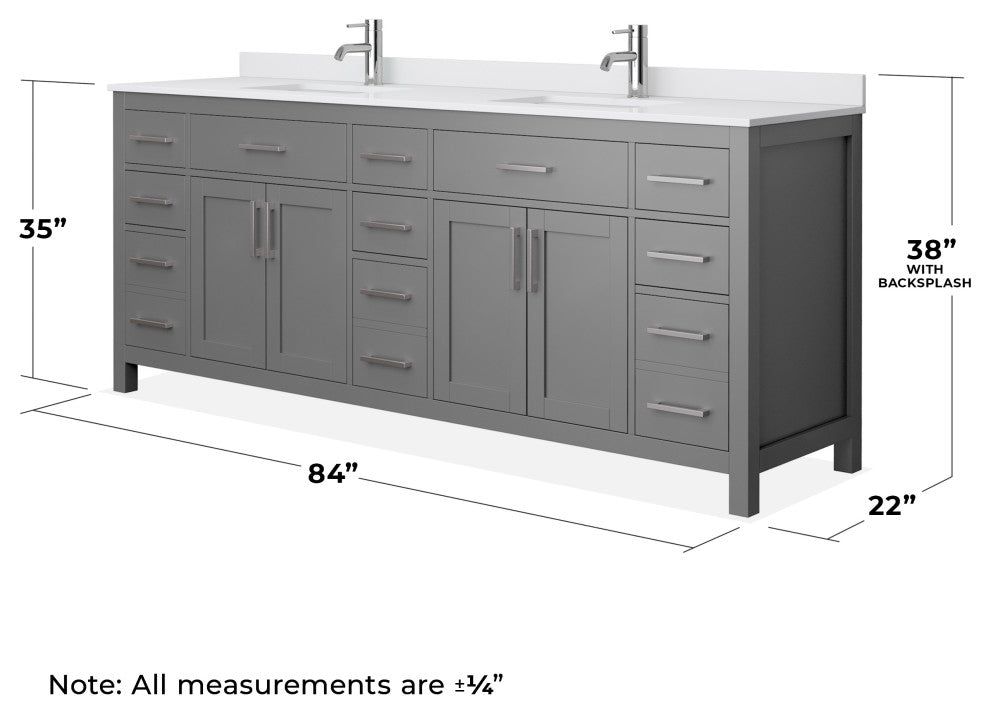 Beckett 84" Dark Gray Double Vanity, White Cultured Marble Top