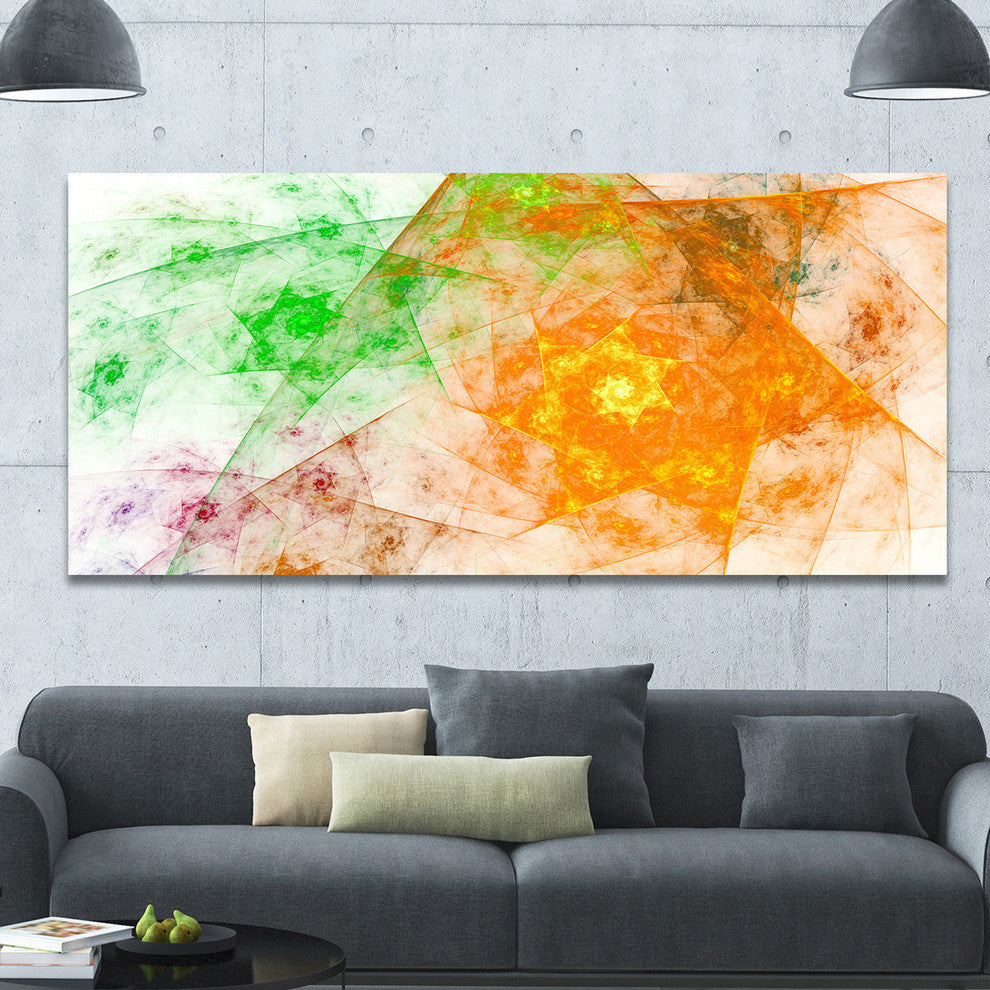 Green Yellow Rotating Polyhedron, Oversized Abstract Canvas Art Print, 60x28