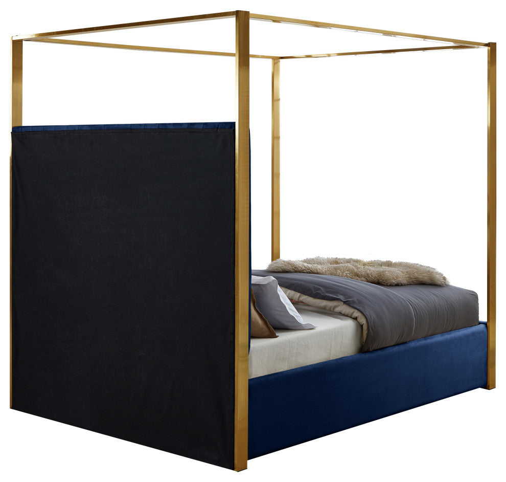 Jones Upholstered Bed, Navy, Queen, Velvet
