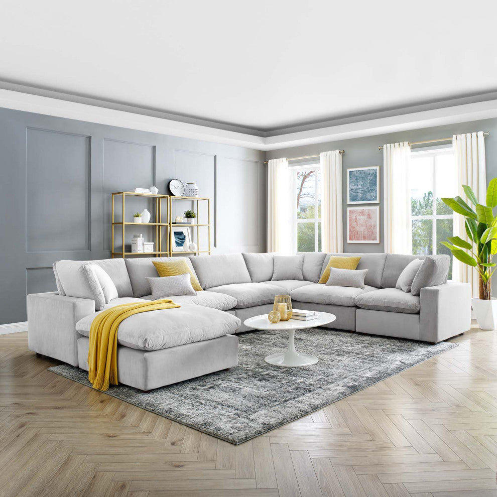 Sectional Sofa Set, Velvet, Gray, Modern, Living Lounge Hotel Hospitality