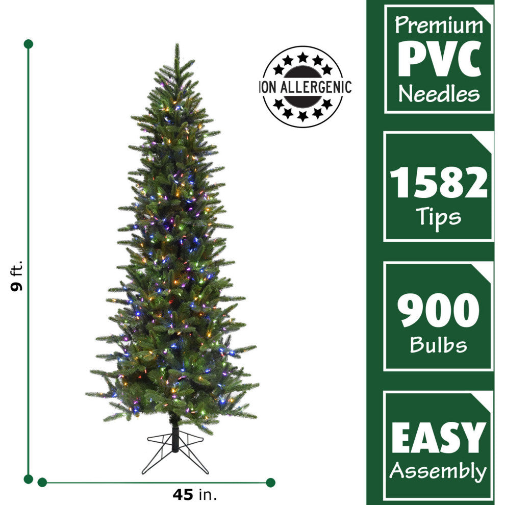 9' Carmel Pine Slim Artificial Christmas Tree, Multi-Color Led String Lights