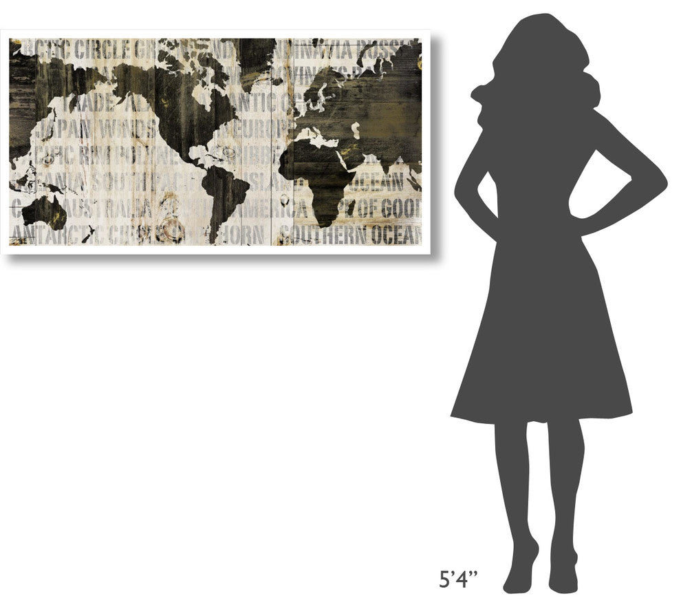 "Crate World Map Neutral" Digital Paper Print by Sue Schlabach, 50"x26"