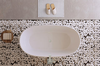 Aaron 59" Soaking Bathtub, Glossy White With Brushed Nickel Trim