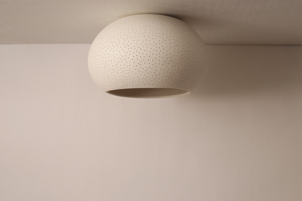 CLAYLIGHT FLUSH MOUNT 12": Minimal Lighting | Ceramic Hanging Lamp, Dot Patten, Incandescent Bulb