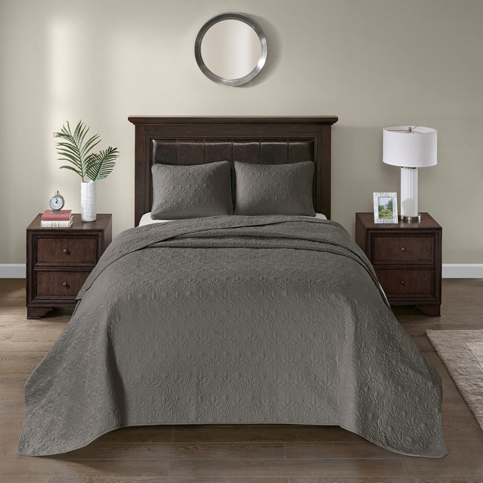 Madison Park Quebec Reversible Bedspread Set, Dark Grey
