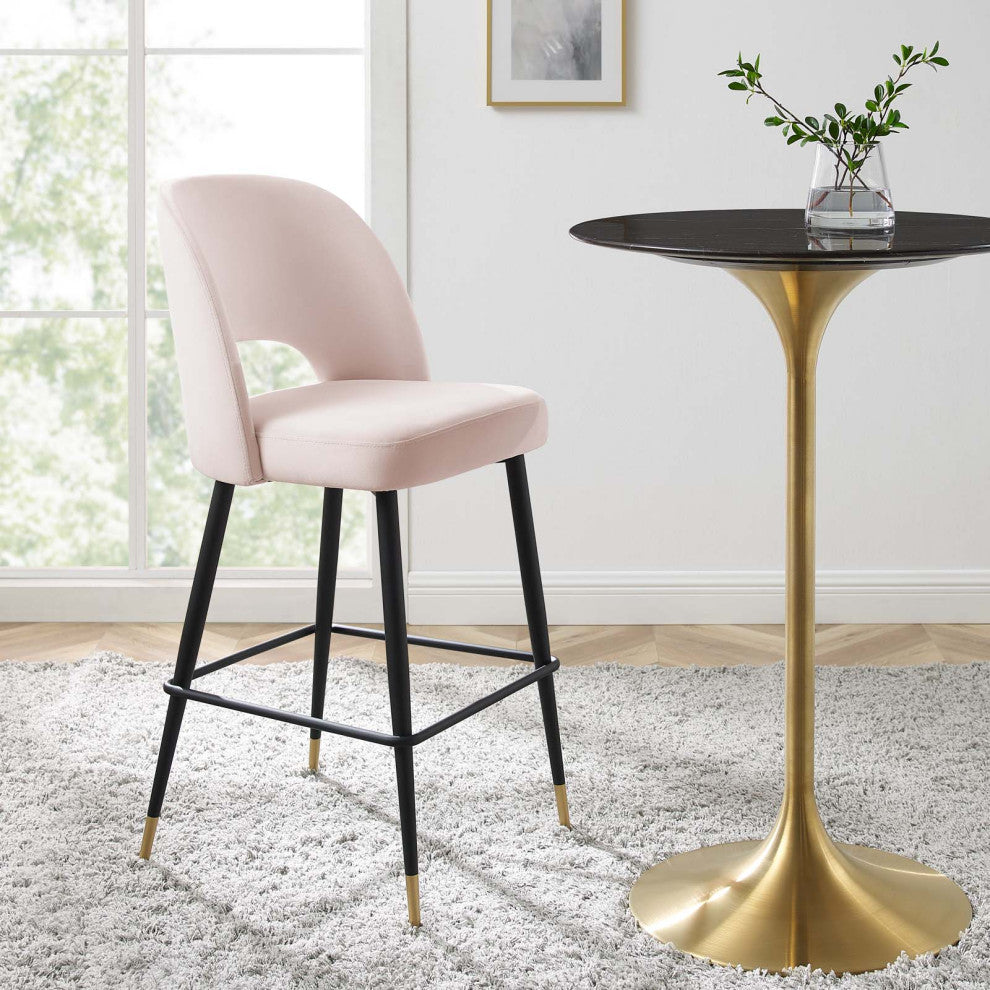 Bar Stool Chair Barstool, Velvet, Metal, Pink, Modern, Bar Pub Bistro Restaurant