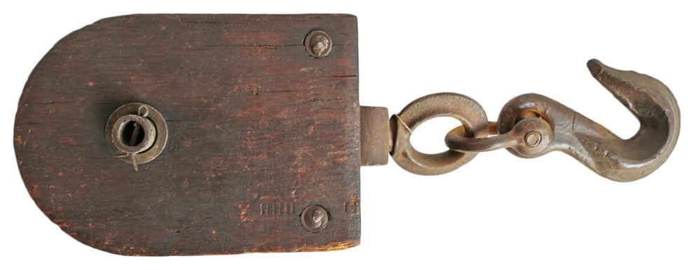 Consigned Vintage Wood and Iron Pulley