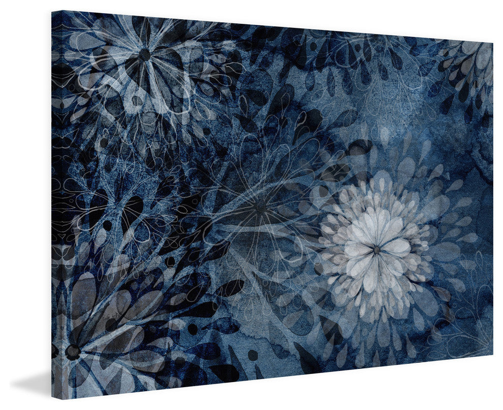 "Blue Floral Burst" Painting Print on Wrapped Canvas