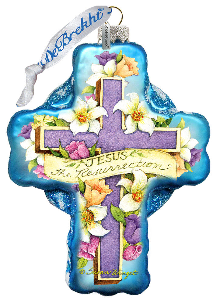 Resurrection Cross Glass Ornament