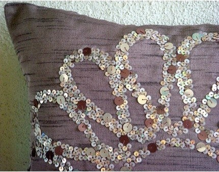 Sequins Flower Purple Shams, Art Silk 24"x24" Pillow Shams, Plum Blossom