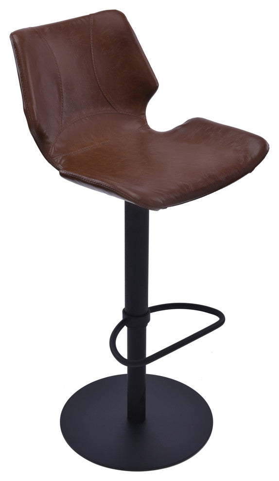 Zuma Swivel Metal Bar Stool, Adjustable, Matte Black Metal, Vintage Coffee