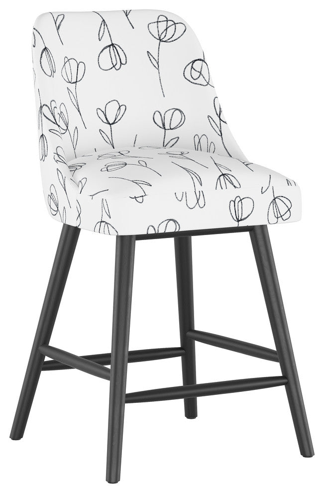 Markham Rounded Back Counter Stool, Contoured Tulips White